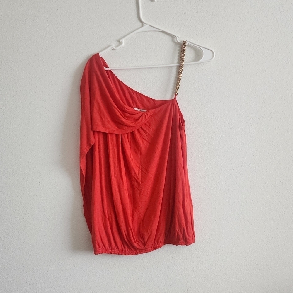 Robert Rodriguez Red Asymmetrical Draped Shoulder Top Size Medium USA Made